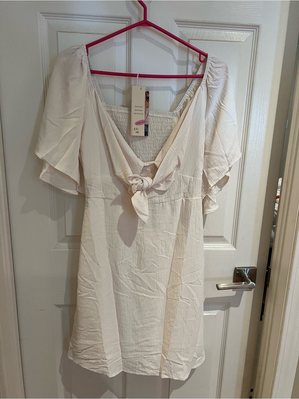 Women's Cream Mini Dress with Front Tie